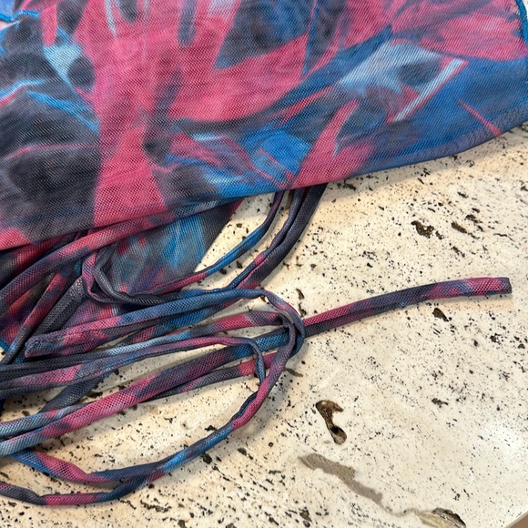 NWOT Kim Shui Mesh Crop Long Sleeve Cutout Cross Top (XS Pink Blue Multi) Tropic - Picture 4 of 10